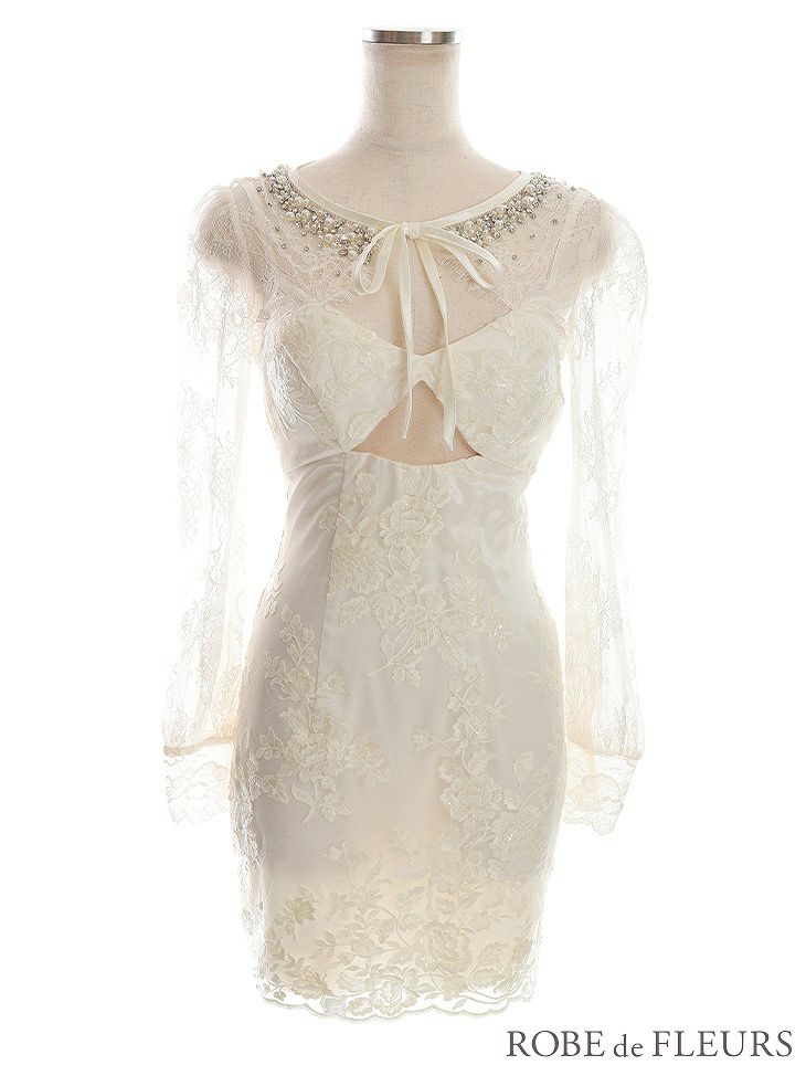 【ROBE de FLEURS SALE】 ROBE de FLEURS ローブドフルール　バスト下カット×レーススリーブミニキャバドレス fm2634-s25