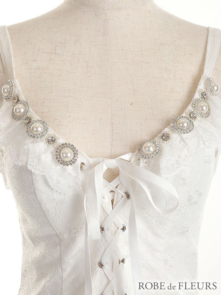 【ROBE de FLEURS SALE】 ROBE de FLEURS ローブドフルール 編み上げリボン×片サイドチュール切替タイトミニキャバドレス fm2267-s25