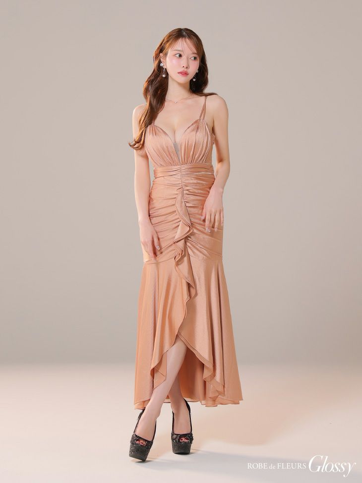 Glossy ローブドフルールグロッシー サテンフレアキャミロングキャバドレス gl3924-c