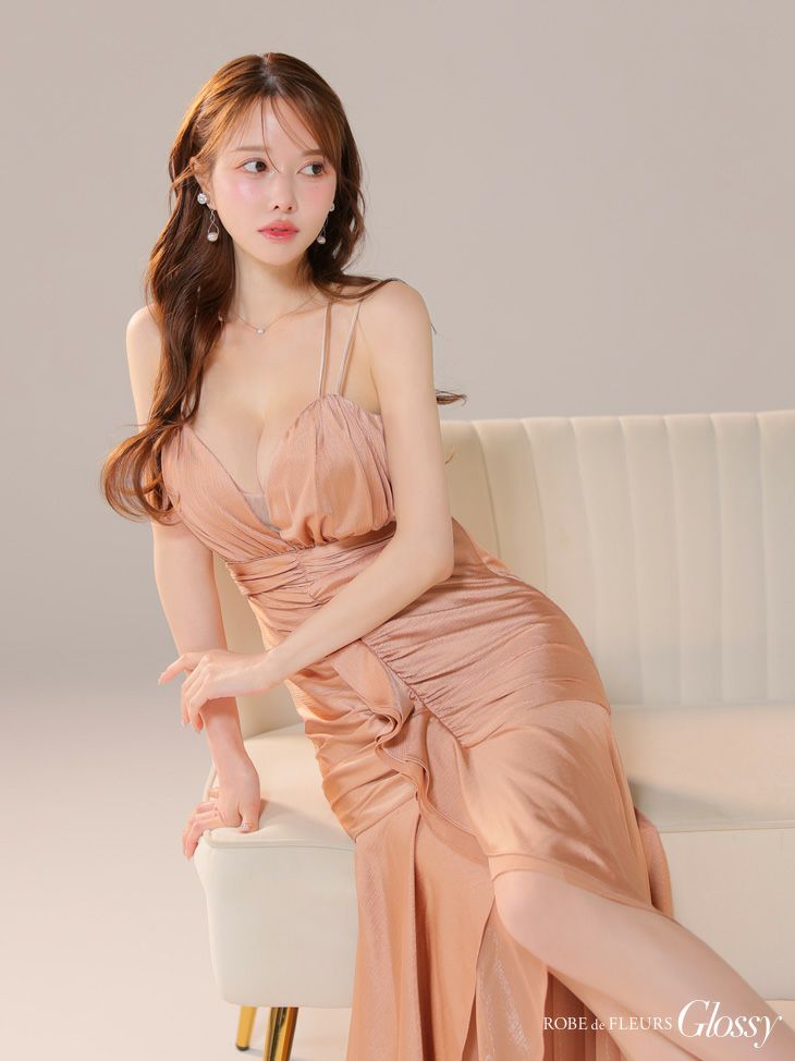 Glossy ローブドフルールグロッシー サテンフレアキャミロングキャバドレス gl3924-c