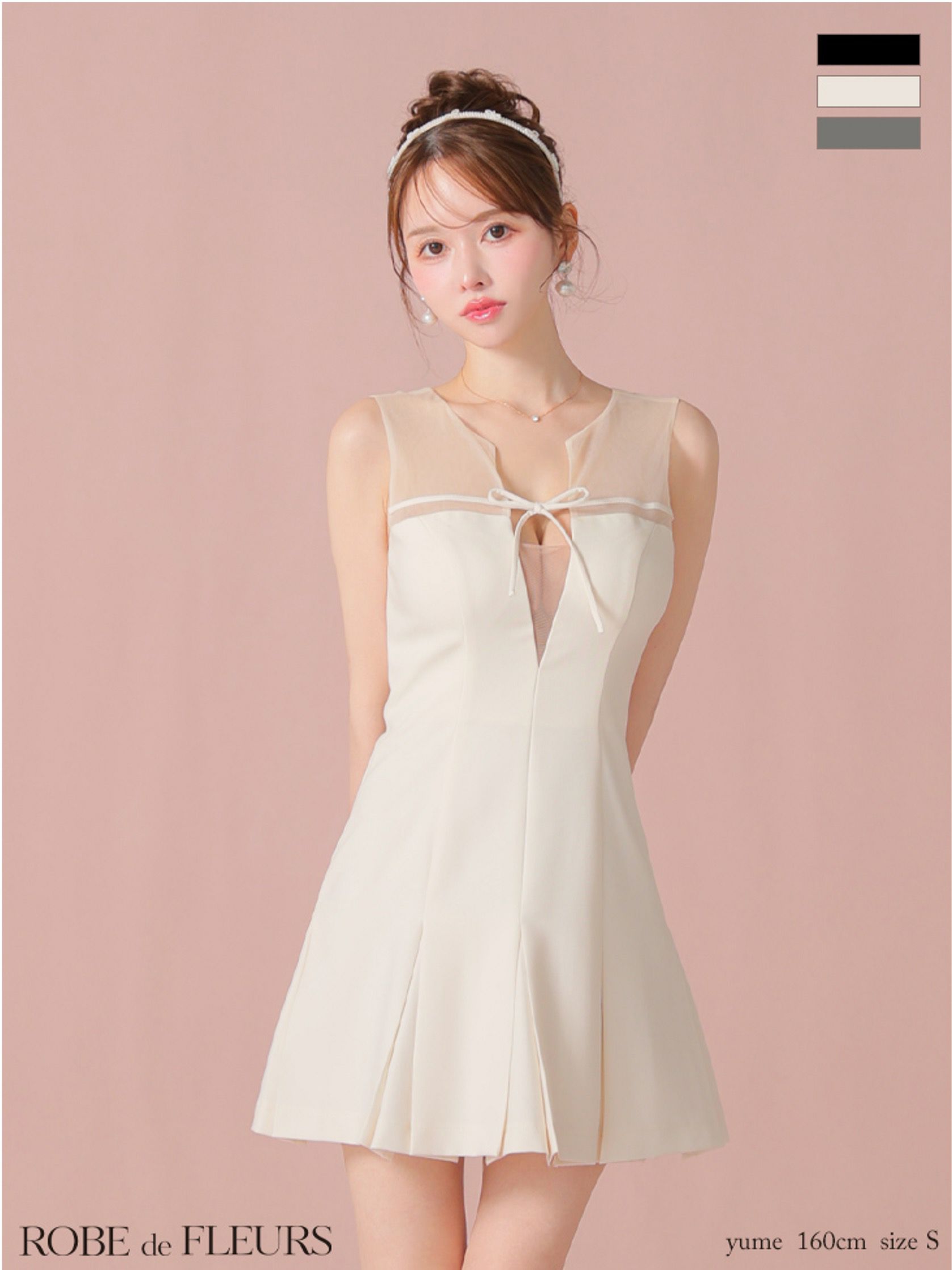 ROBE de FLEURS ローブドフルール センターリボンシアーチュールフレアミニキャバドレス fm3798-c