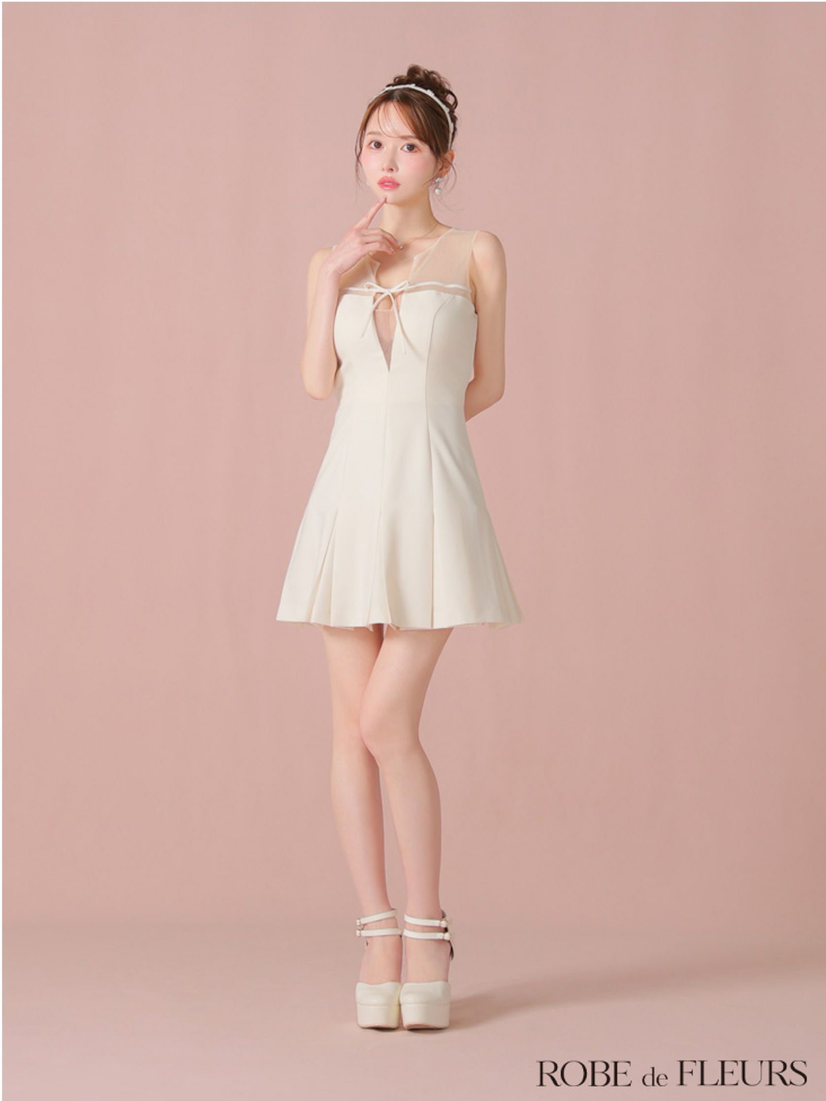 ROBE de FLEURS ローブドフルール センターリボンシアーチュールフレアミニキャバドレス fm3798-c