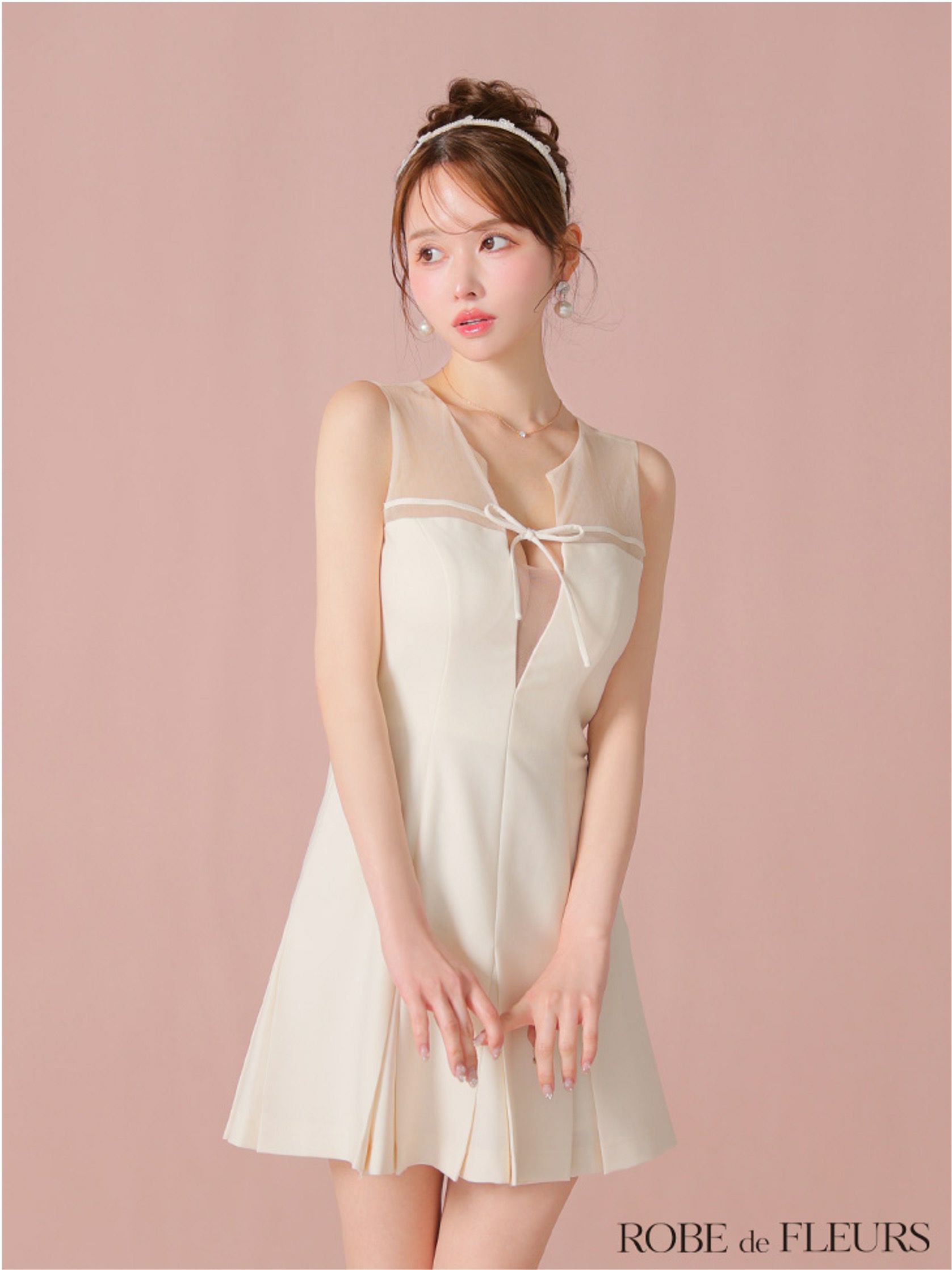 ROBE de FLEURS ローブドフルール センターリボンシアーチュールフレアミニキャバドレス fm3798-c