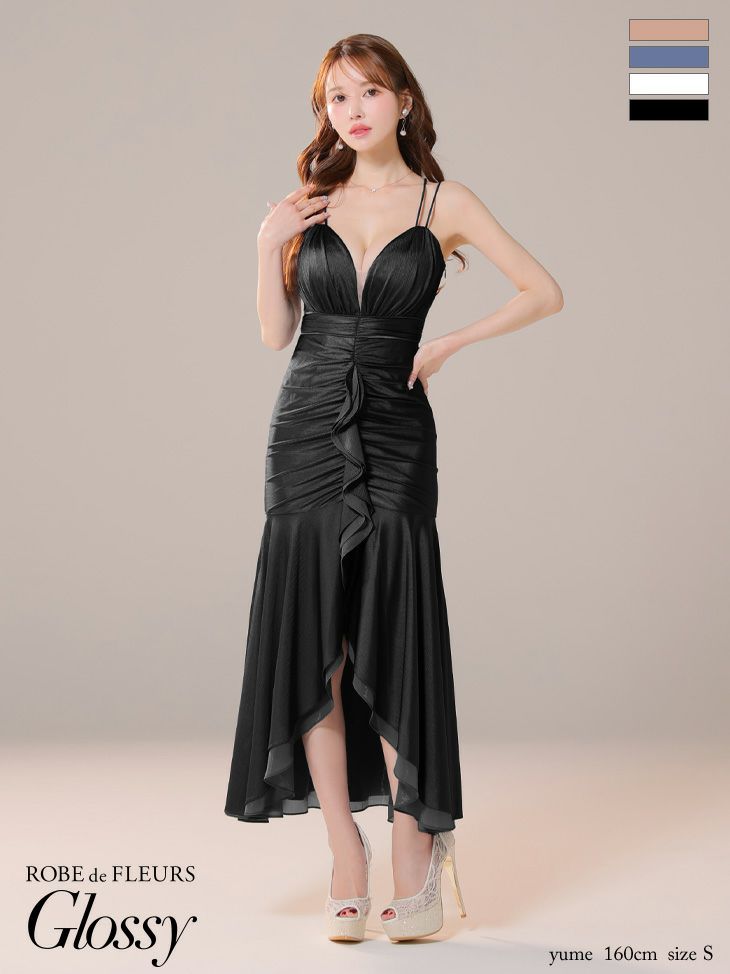 Glossy ローブドフルールグロッシー サテンフレアキャミロングキャバドレス gl3924