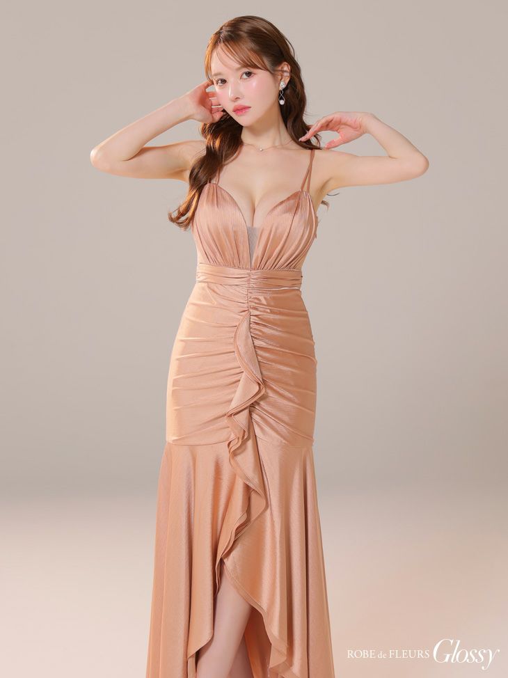 Glossy ローブドフルールグロッシー サテンフレアキャミロングキャバドレス gl3924