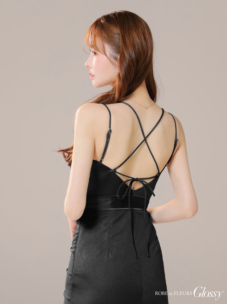 Glossy ローブドフルールグロッシー サテンフレアキャミロングキャバドレス gl3924