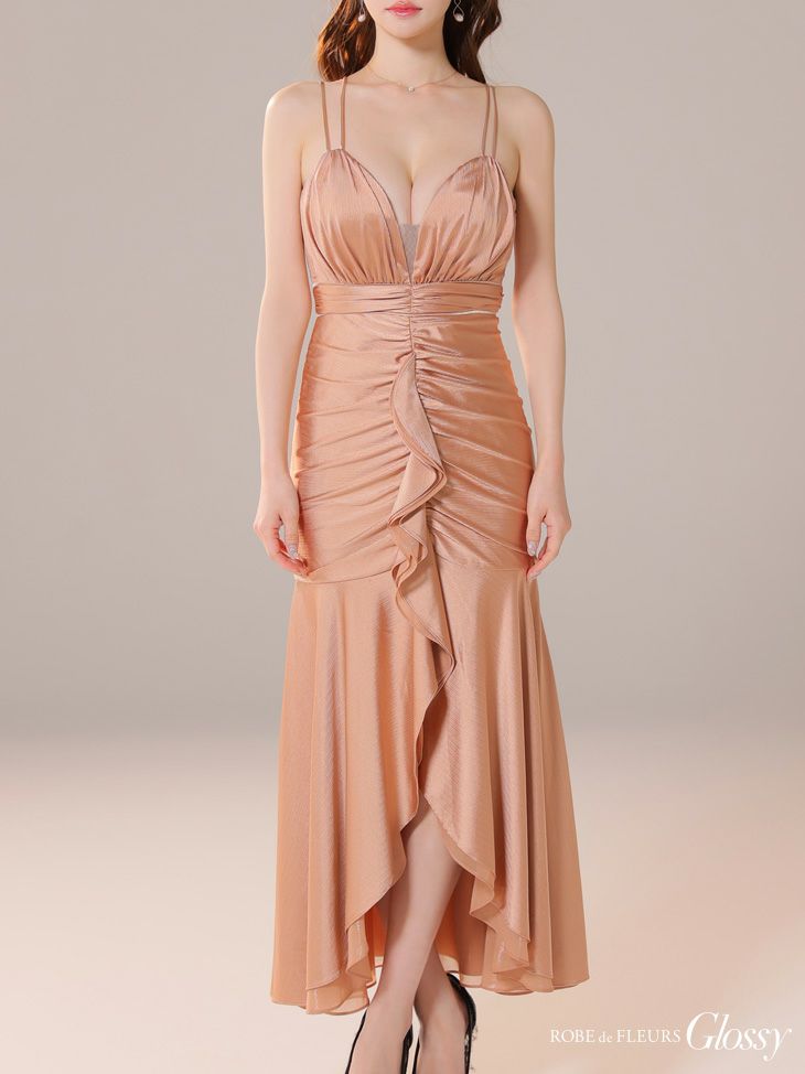 Glossy ローブドフルールグロッシー サテンフレアキャミロングキャバドレス gl3924