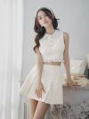 ROBE de FLEURS ローブドフルール 襟つきスパンコールツイードノースリーブプリーツセットアップキャバドレス fm3348