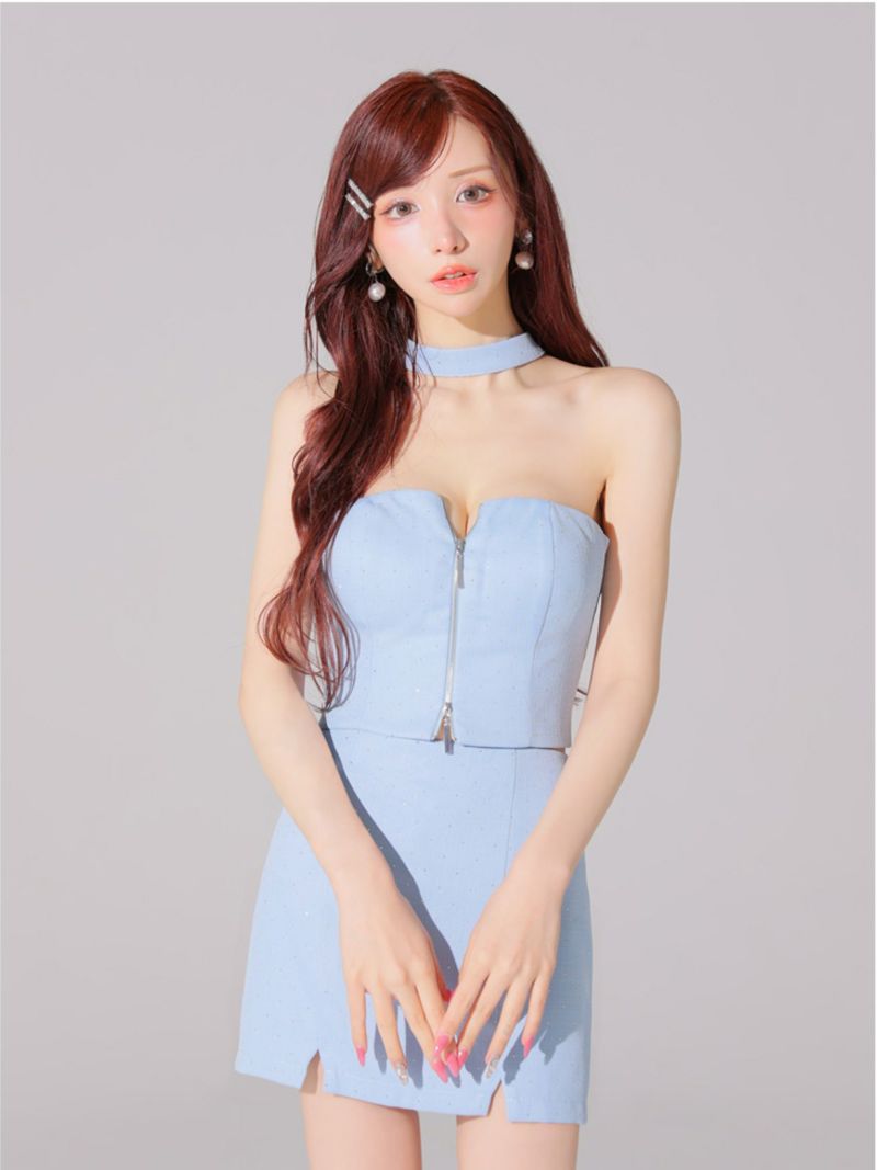 Glossy ローブドフルールグロッシー ストーンツイードセンタージップセットアップミニキャバドレス gl3397-c