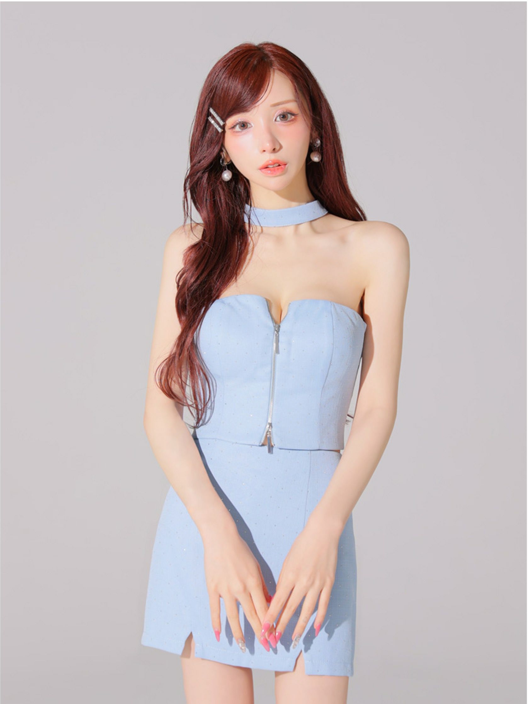 Glossy ローブドフルールグロッシー ストーンツイードセンタージップセットアップミニキャバドレス gl3397-c