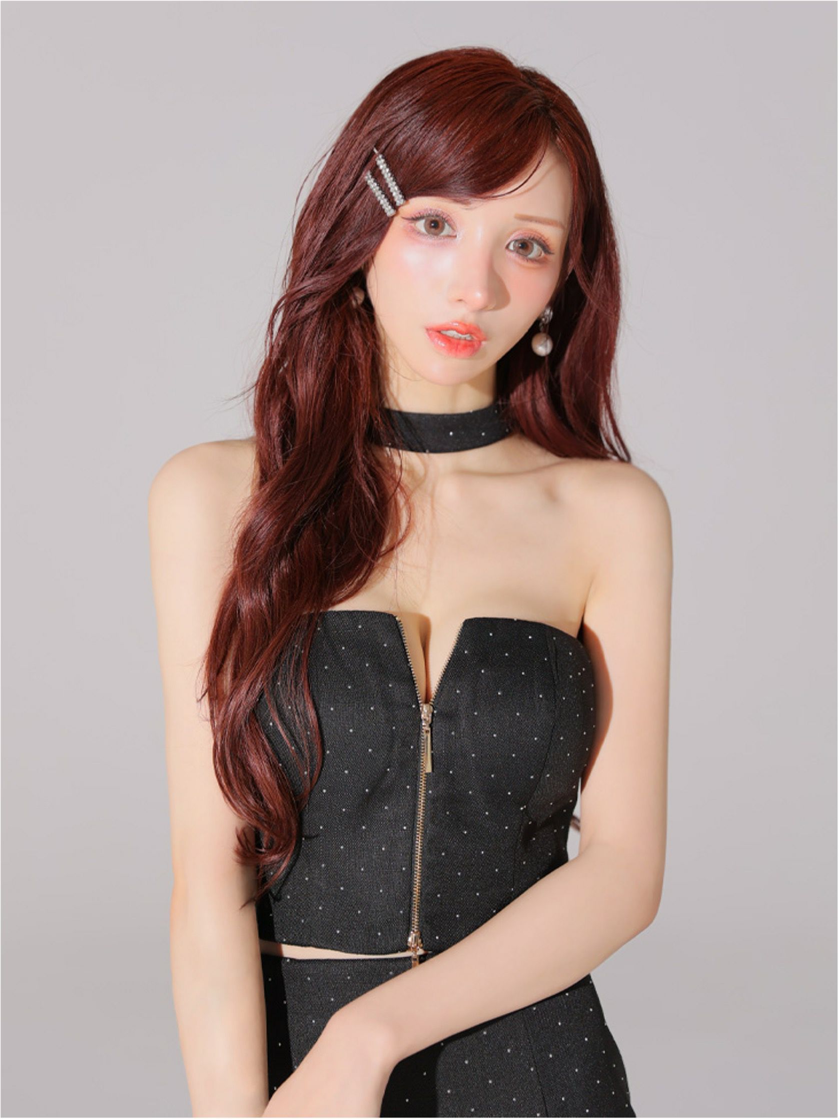 Glossy ローブドフルールグロッシー ストーンツイードセンタージップセットアップミニキャバドレス gl3397-c