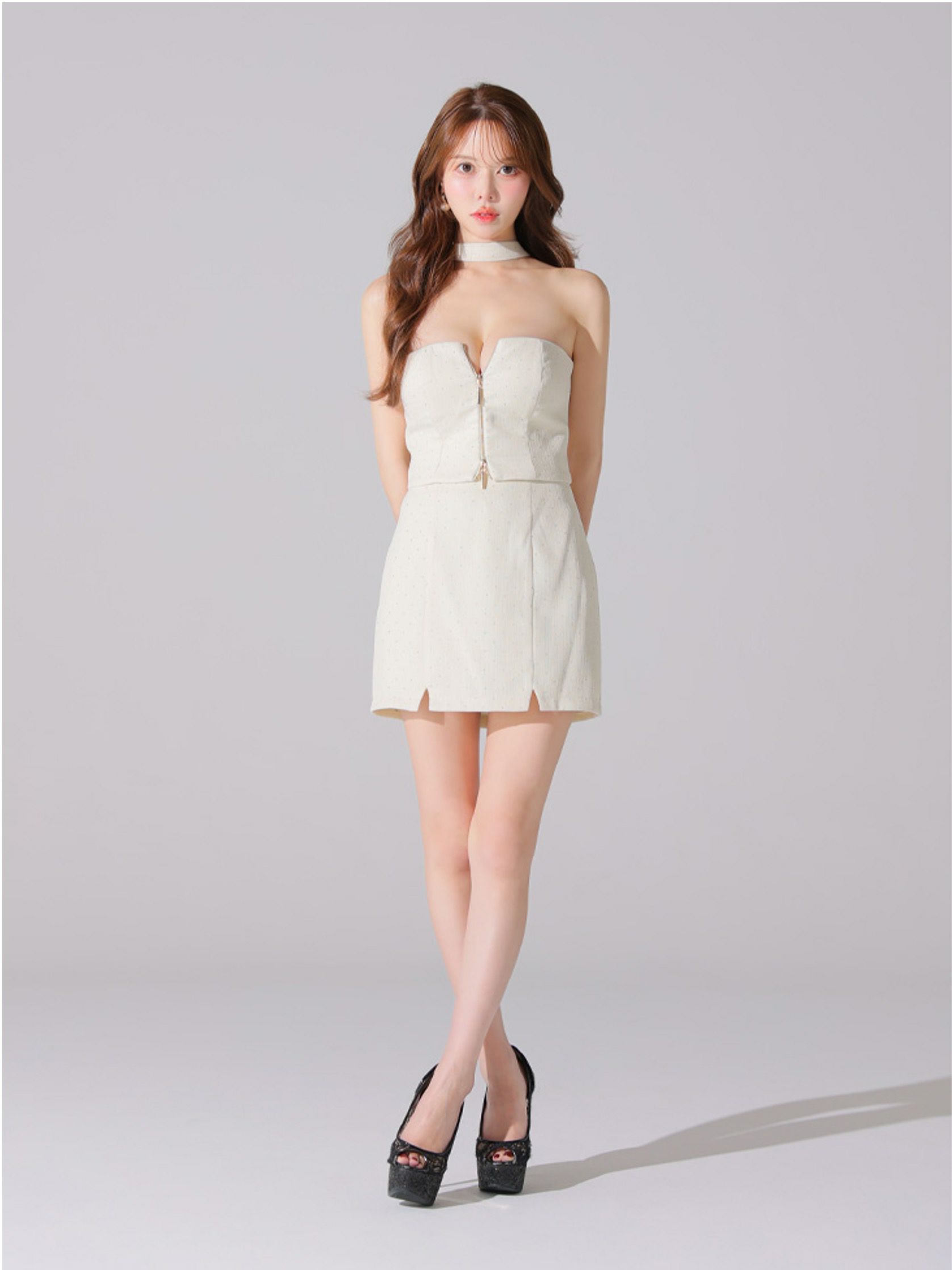 Glossy ローブドフルールグロッシー ストーンツイードセンタージップセットアップミニキャバドレス gl3397-c