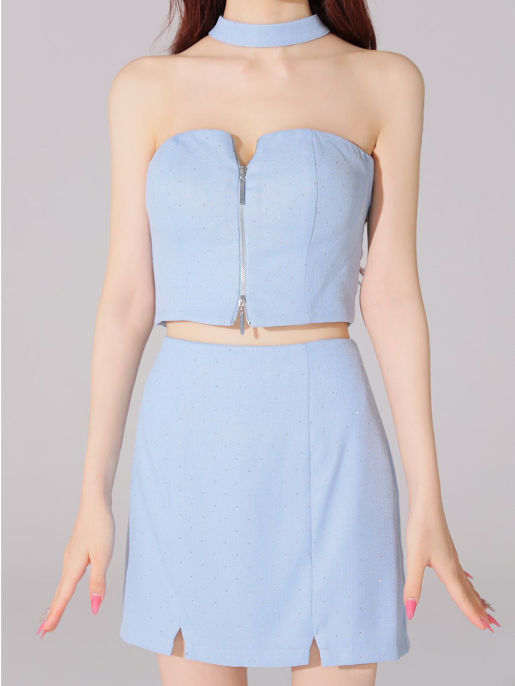 Glossy ローブドフルールグロッシー ストーンツイードセンタージップセットアップミニキャバドレス gl3397-c