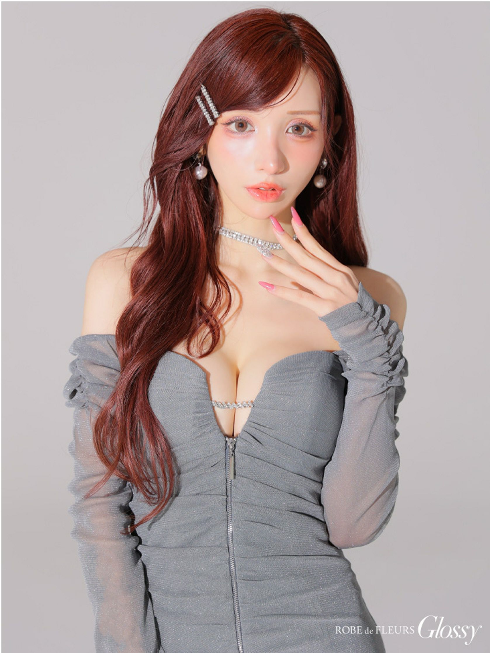 Glossy ローブドフルールグロッシー オフショルラメチュールセンタージップミニキャバドレス gl3926-c