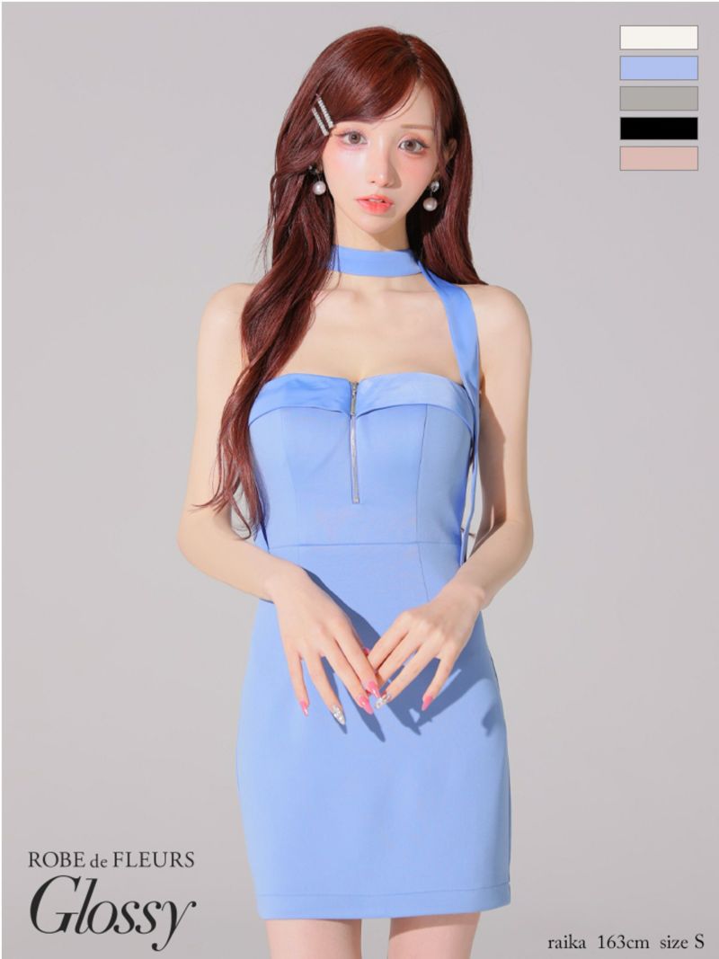 Glossy ローブドフルールグロッシー 2way チョーカー風バストジップタイトミニキャバドレス gl4108-c