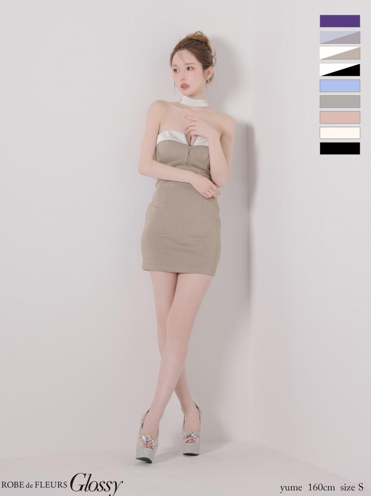 Glossy ローブドフルールグロッシー 2way チョーカー風バストジップタイトミニキャバドレス gl4108-c