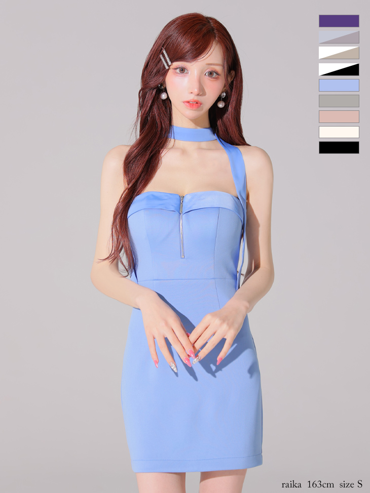 Glossy ローブドフルールグロッシー 2way チョーカー風バストジップタイトミニキャバドレス gl4108-c