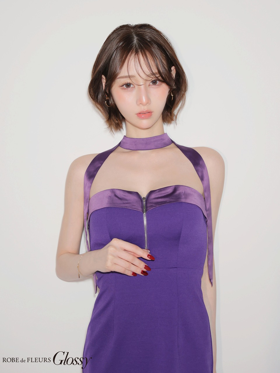 Glossy ローブドフルールグロッシー 2way チョーカー風バストジップタイトミニキャバドレス gl4108-c