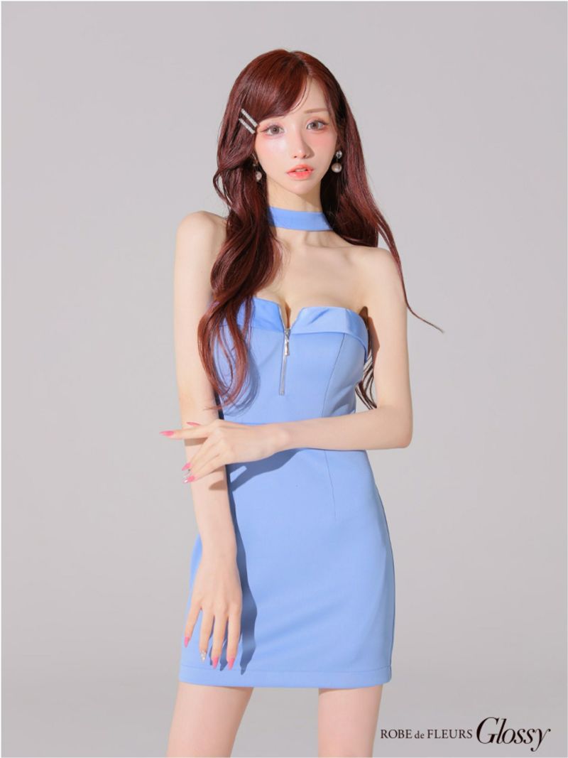 Glossy ローブドフルールグロッシー 2way チョーカー風バストジップタイトミニキャバドレス gl4108-c