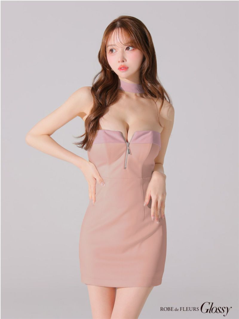 Glossy ローブドフルールグロッシー 2way チョーカー風バストジップタイトミニキャバドレス gl4108-c