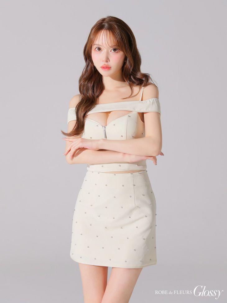 Glossy ローブドフルールグロッシー バストカットセットアップオフショルキャミミニキャバドレス gl4106-c