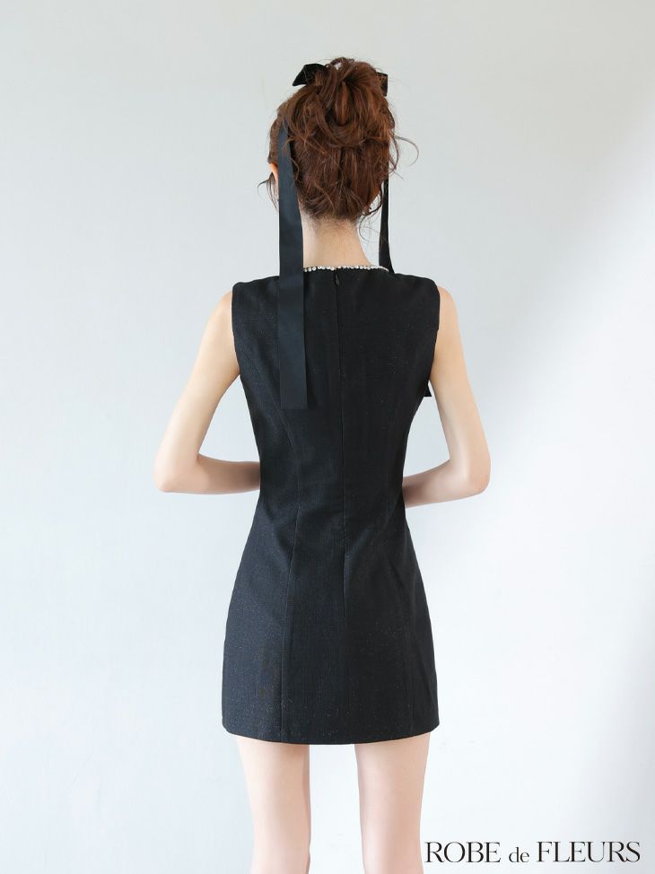 ROBE de FLEURS ローブドフルール リボンビジューノースリーブミニキャバドレス fm3454
