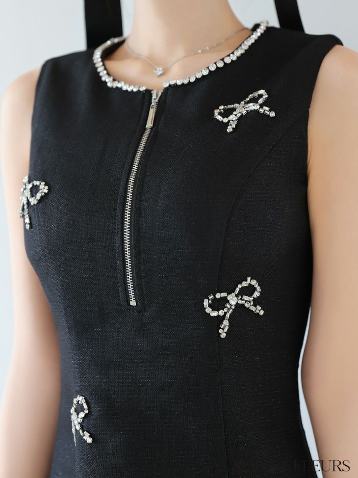 ROBE de FLEURS ローブドフルール リボンビジューノースリーブミニキャバドレス fm3454