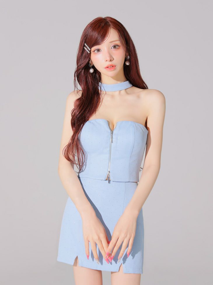 Glossy ローブドフルールグロッシー ストーンツイードセンタージップセットアップミニキャバドレス gl3397