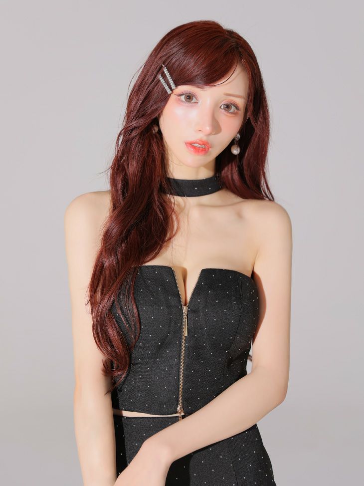 Glossy ローブドフルールグロッシー ストーンツイードセンタージップセットアップミニキャバドレス gl3397