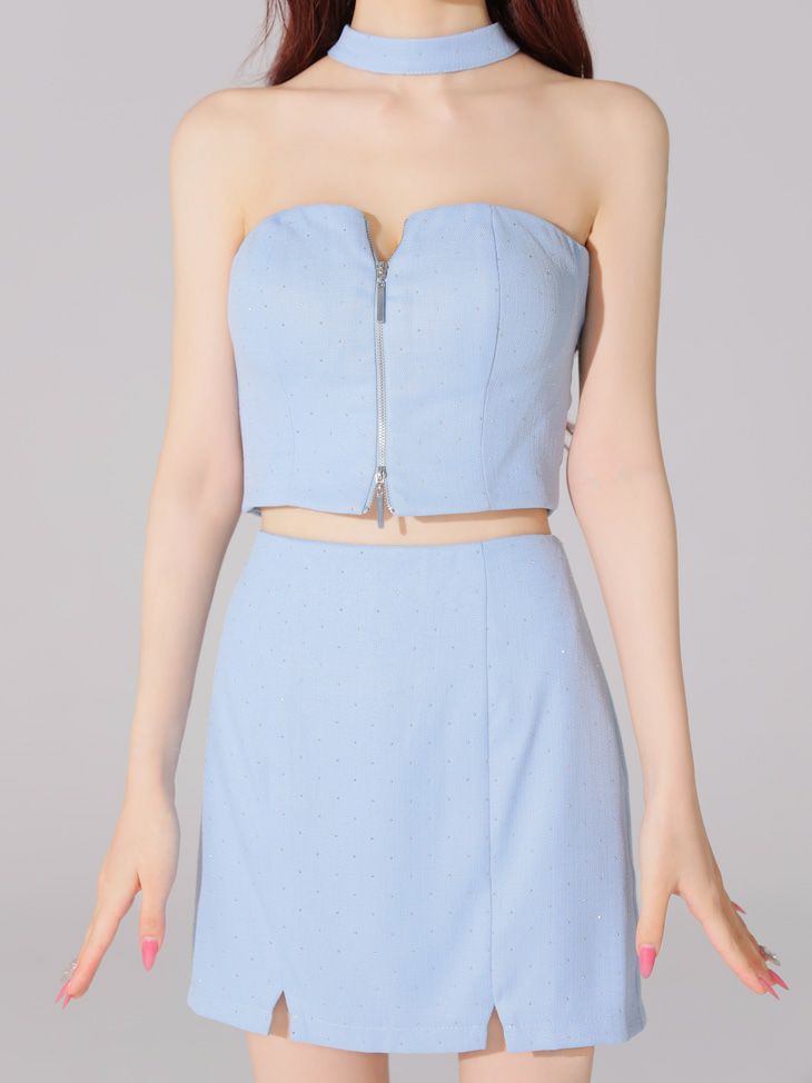 Glossy ローブドフルールグロッシー ストーンツイードセンタージップセットアップミニキャバドレス gl3397