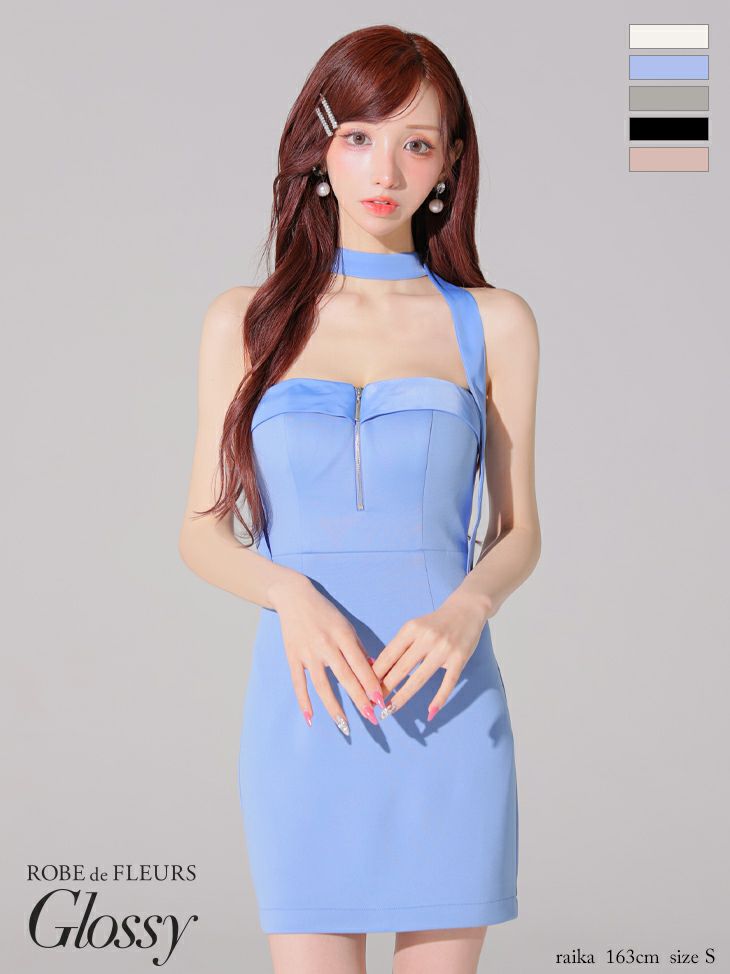 Glossy ローブドフルールグロッシー 2way チョーカー風バストジップタイトミニキャバドレス gl4108