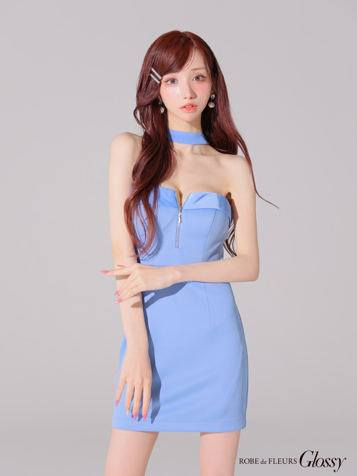 Glossy ローブドフルールグロッシー 2way チョーカー風バストジップタイトミニキャバドレス gl4108