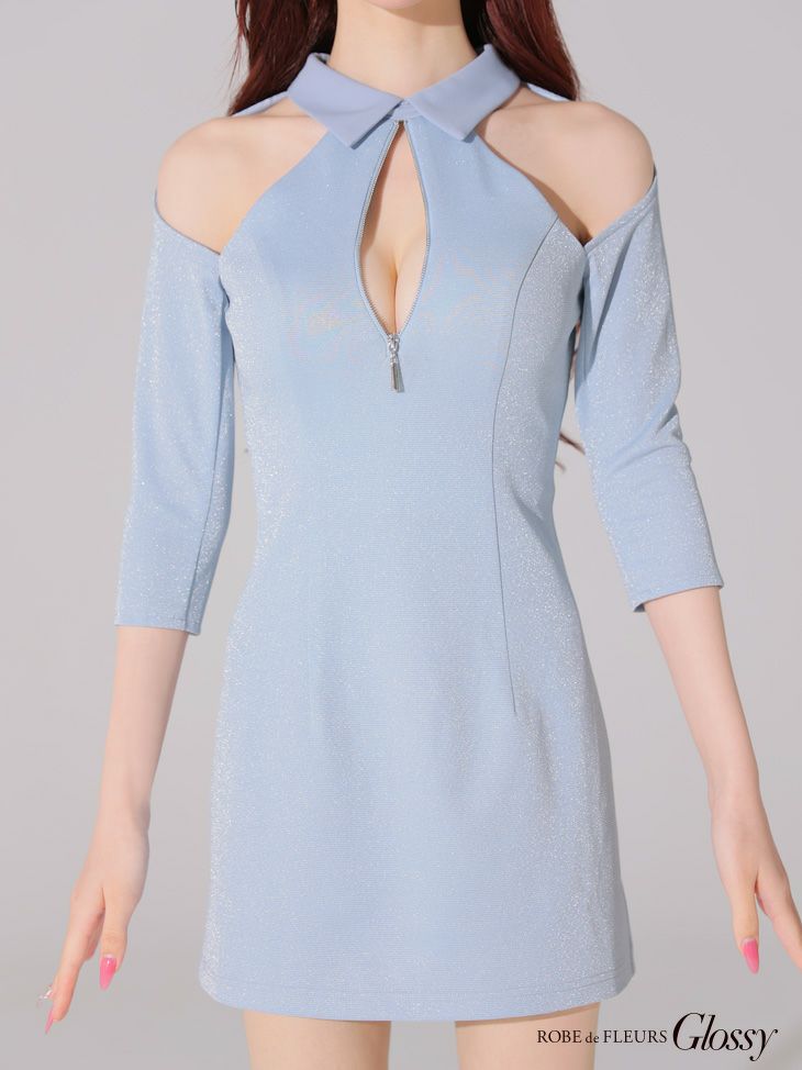 Glossy ローブドフルールグロッシー 襟デザインオフショルバストジップミニキャバドレス gl4109
