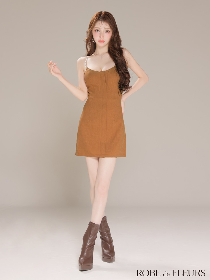 ROBE de FLEURS ローブドフルール シンプルフロントジップキャミミニキャバドレス fm3793-c