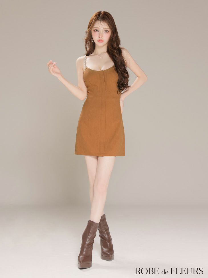 ROBE de FLEURS ローブドフルール シンプルフロントジップキャミミニキャバドレス fm3793-c