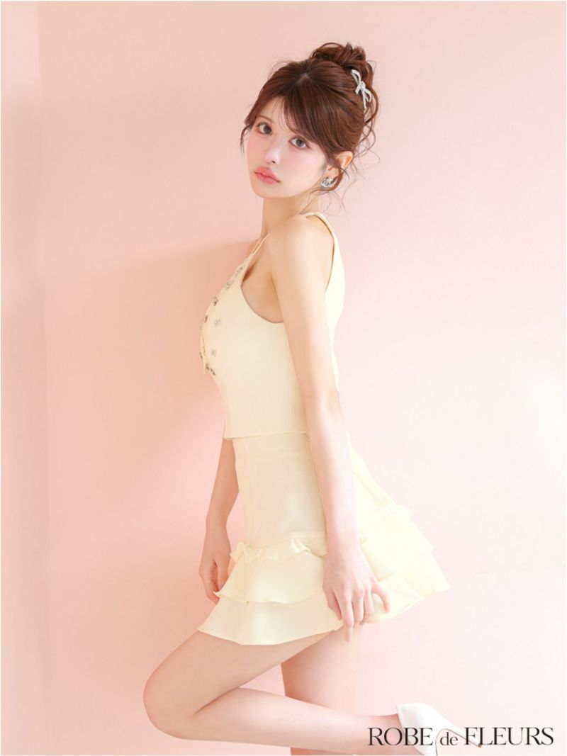 ROBE de FLEURS ローブドフルール ホルターネックビジューフレアセットアップミニキャバドレス fm3799-c