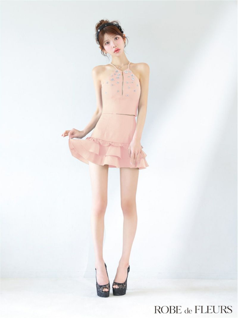 ROBE de FLEURS ローブドフルール ホルターネックビジューフレア