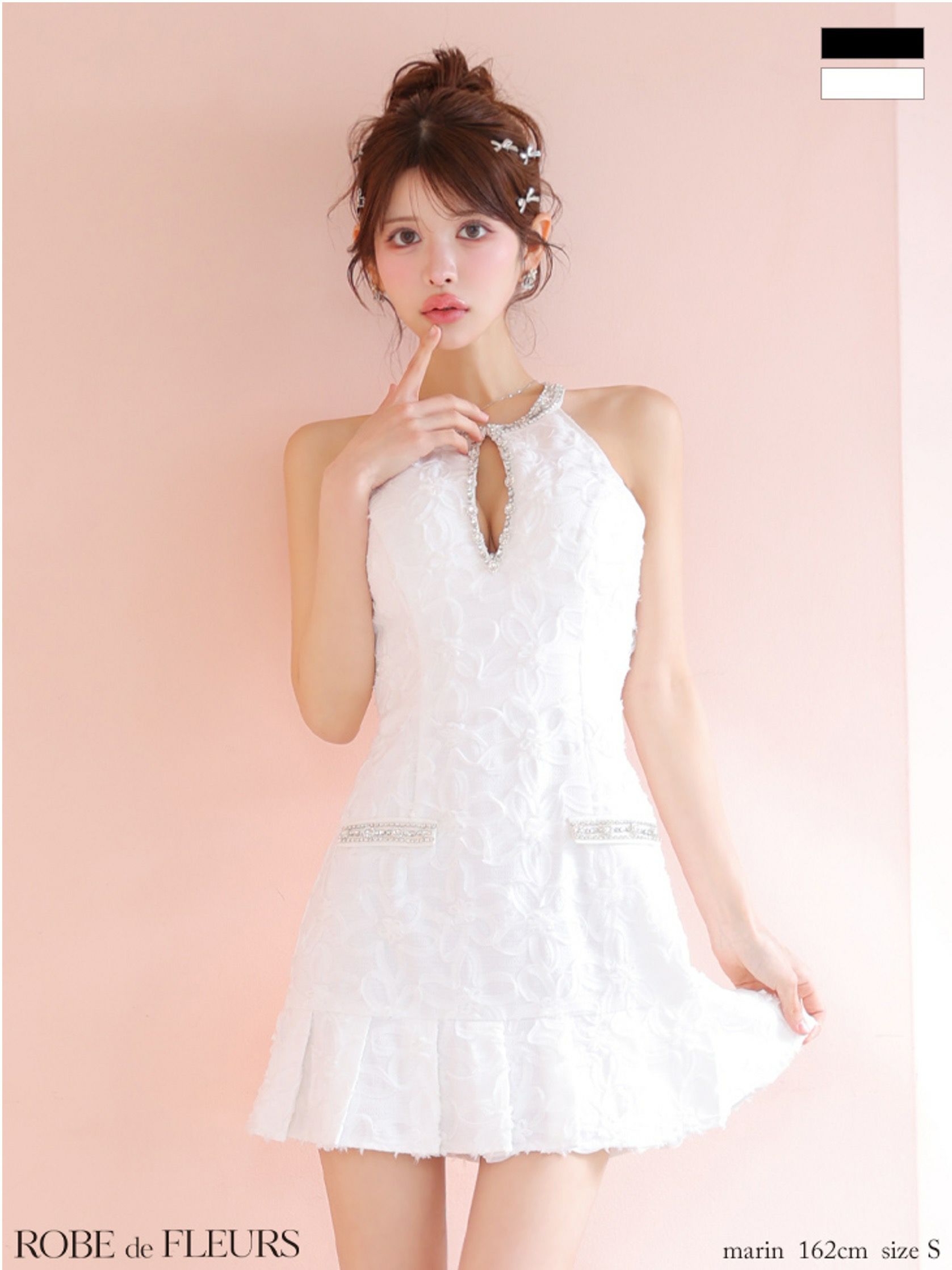 ROBE de FLEURS ローブドフルール フラワージャガードプリーツミニキャバドレス fm4302-c