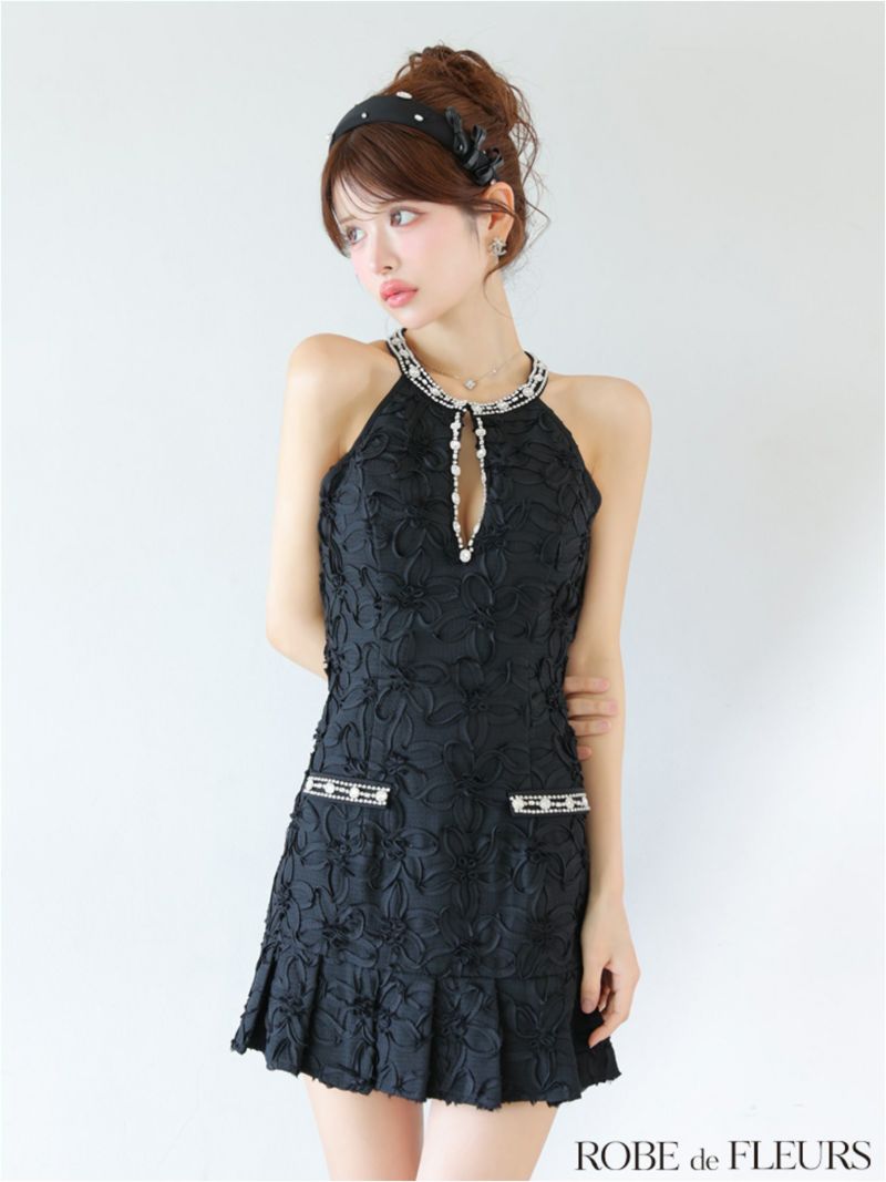 ROBE de FLEURS ローブドフルール フラワージャガードプリーツミニキャバドレス fm4302-c