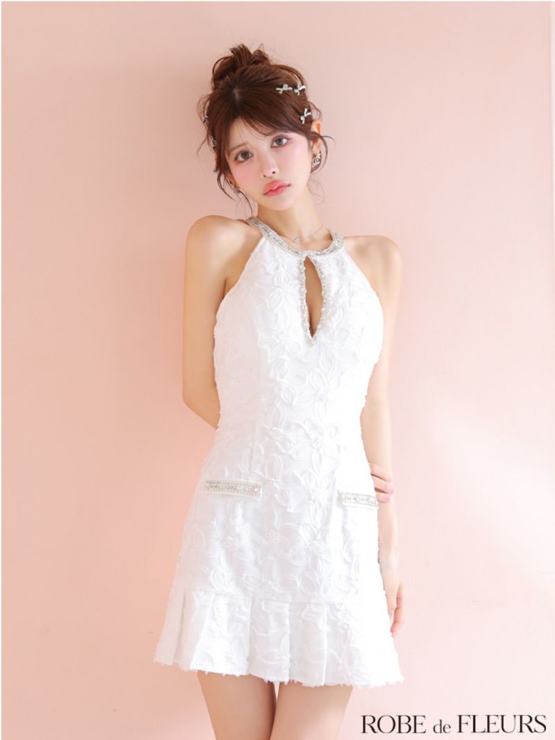 ROBE de FLEURS ローブドフルール フラワージャガードプリーツミニキャバドレス fm4302-c