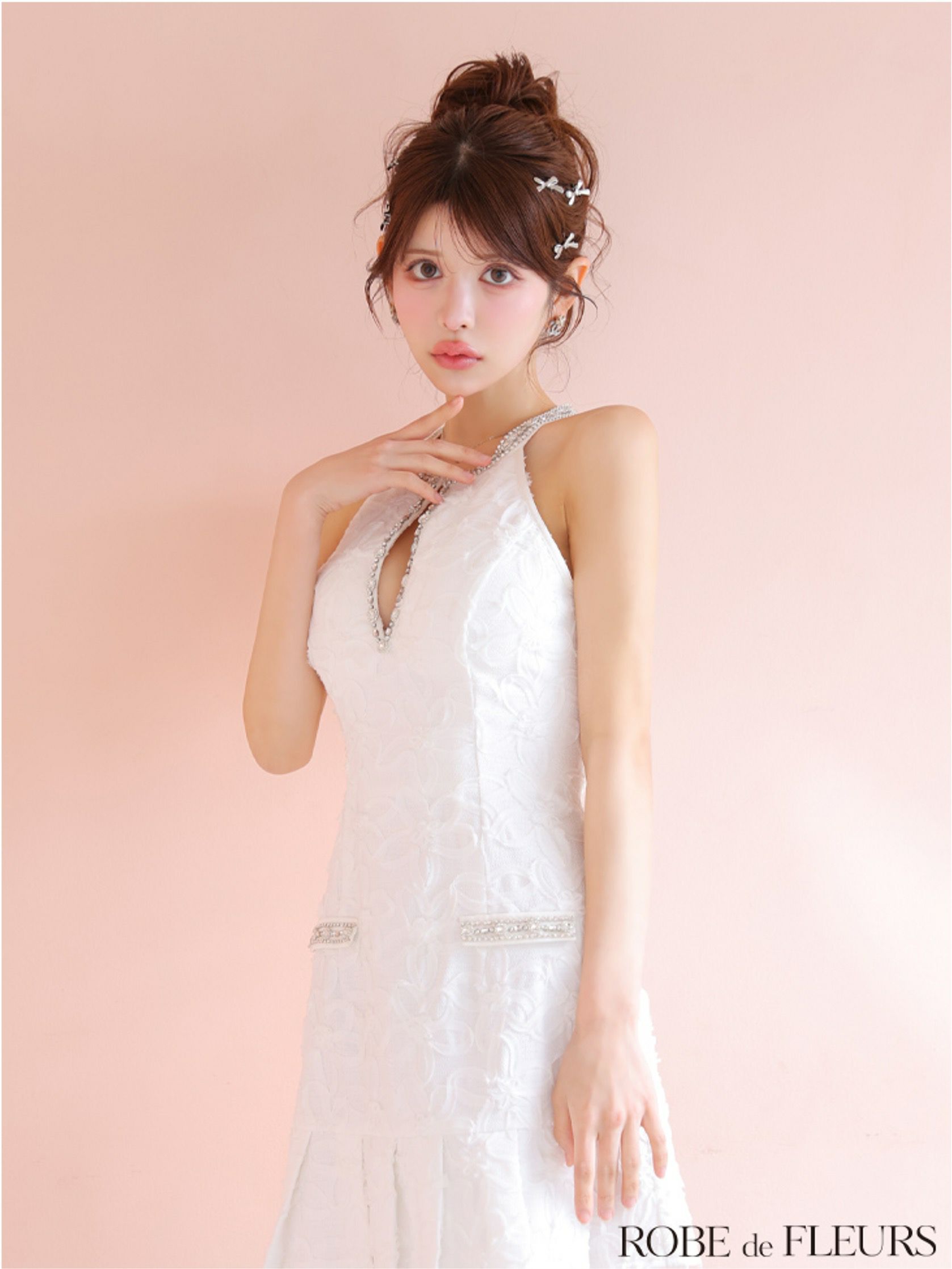 ROBE de FLEURS ローブドフルール フラワージャガードプリーツミニキャバドレス fm4302-c