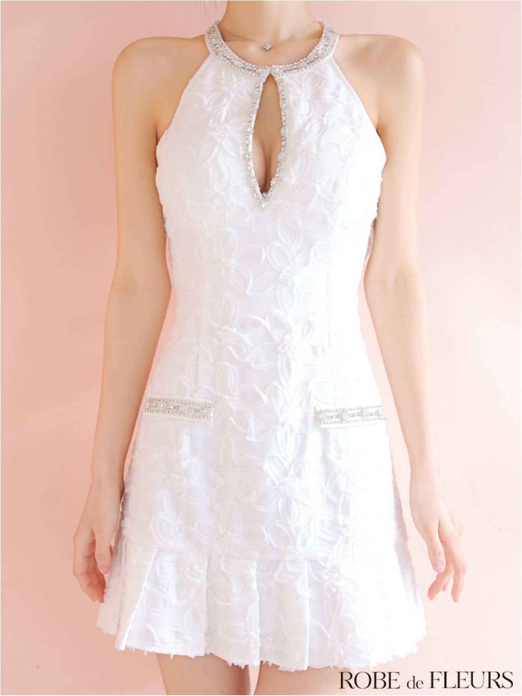 ROBE de FLEURS ローブドフルール フラワージャガードプリーツミニキャバドレス fm4302-c