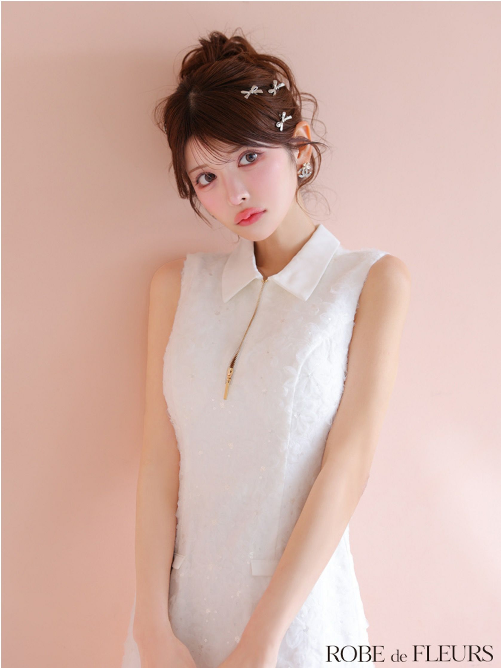 ROBE de FLEURS ローブドフルール 襟つきフラワーレースサテンミニキャバドレス fm4303-c