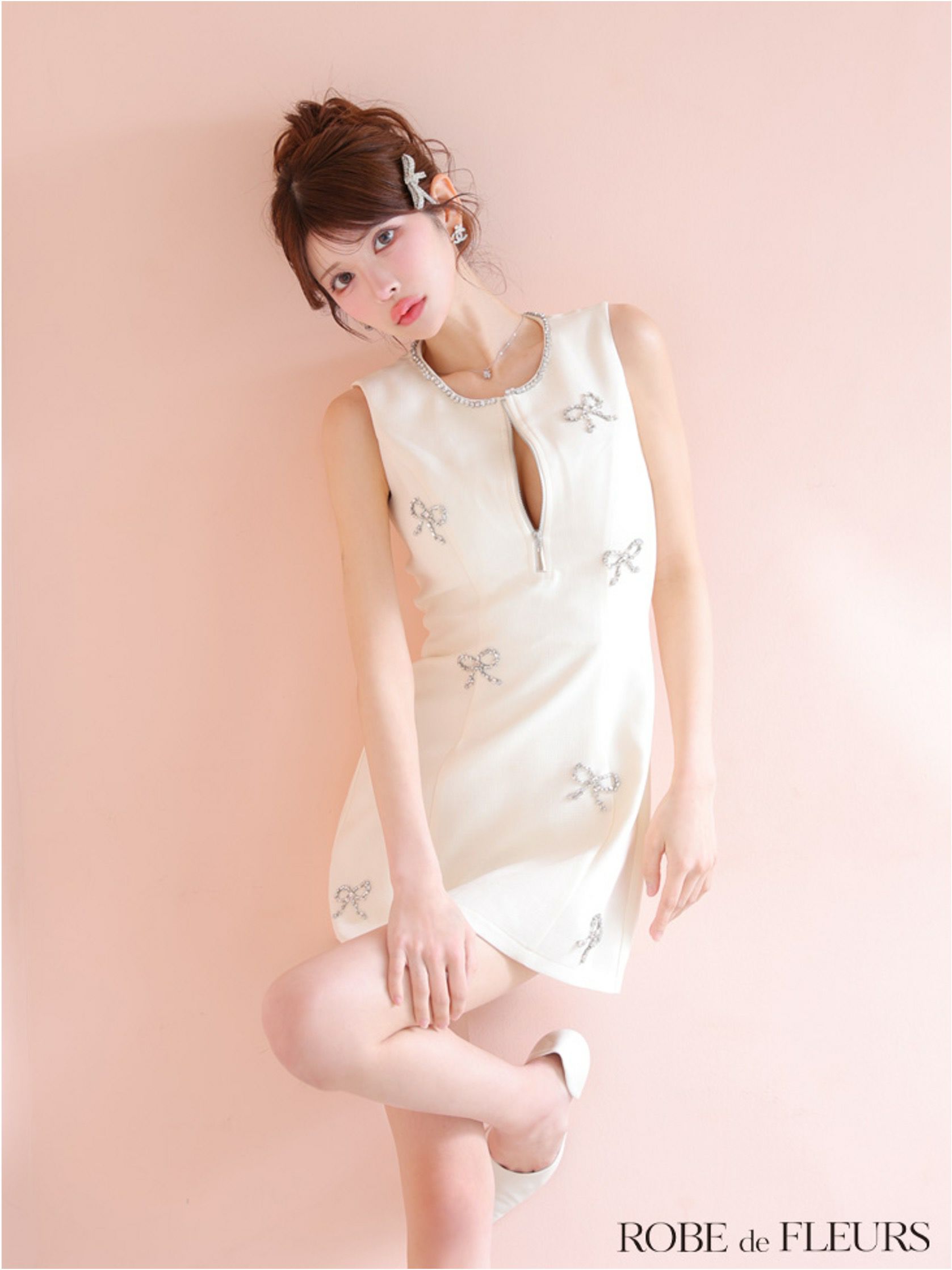 ROBE de FLEURS ローブドフルール リボンビジューノースリーブミニキャバドレス fm3454-c