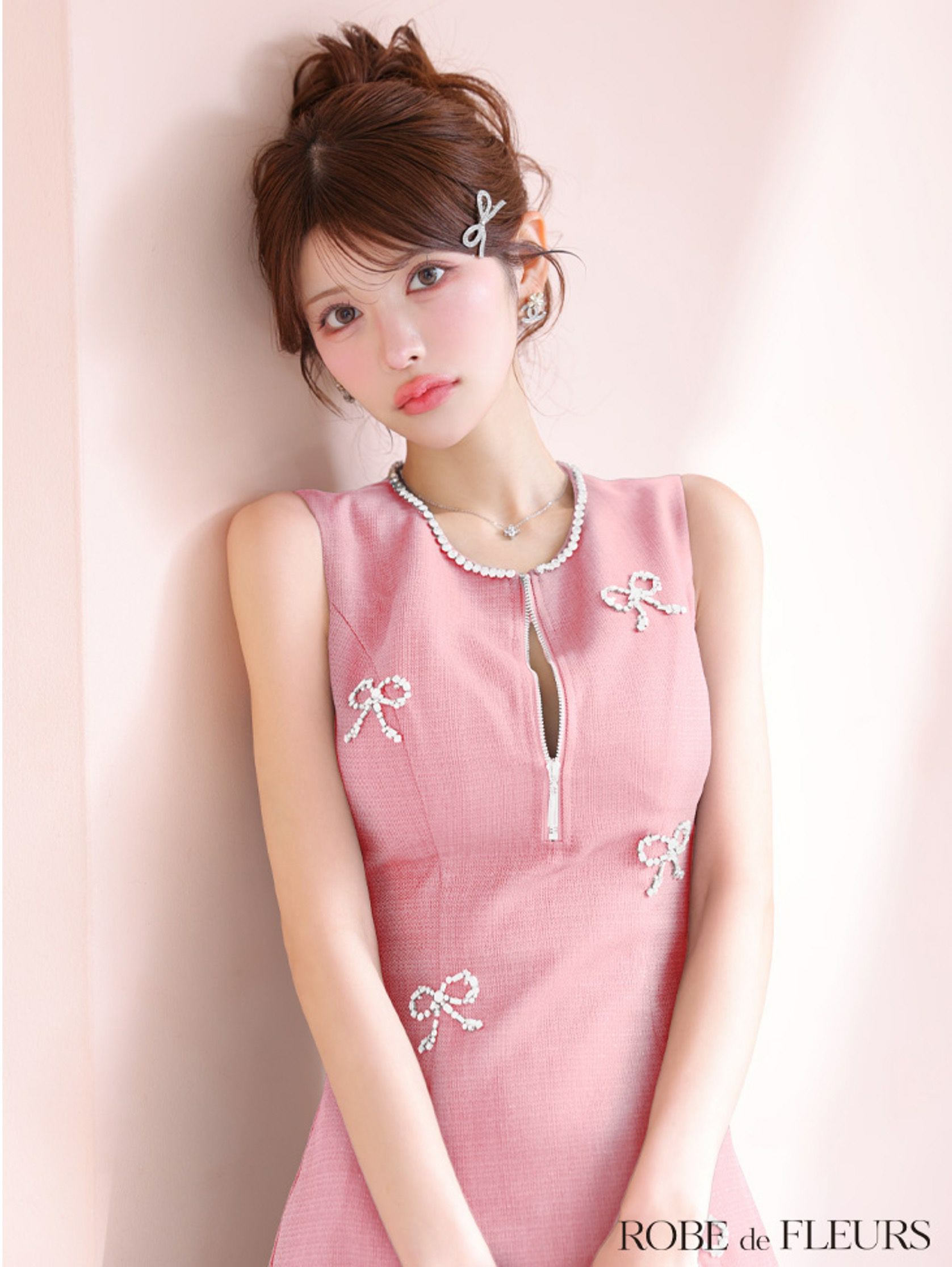 ROBE de FLEURS ローブドフルール リボンビジューノースリーブミニキャバドレス fm3454-c