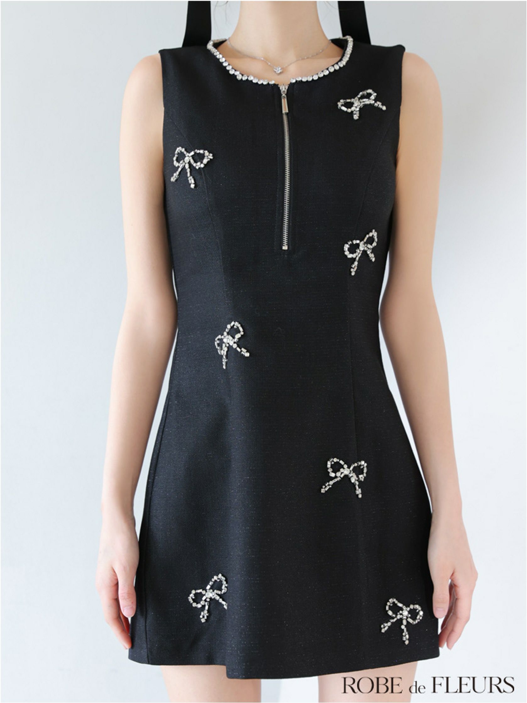 ROBE de FLEURS ローブドフルール リボンビジューノースリーブミニキャバドレス fm3454-c