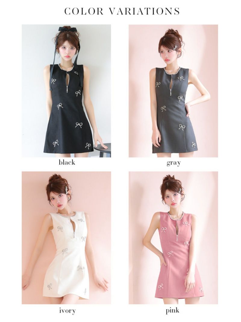 ROBE de FLEURS ローブドフルール リボンビジューノースリーブミニキャバドレス fm3454-c