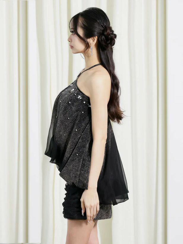 AngelR エンジェルアール デニム風グラデーションホルターネックシャンブレーダンガリービジューセパレートマイクロミニドレス ar25323-ks