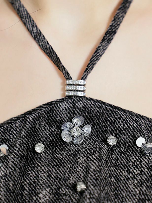 AngelR エンジェルアール デニム風グラデーションホルターネックシャンブレーダンガリービジューセパレートマイクロミニドレス ar25323-ks