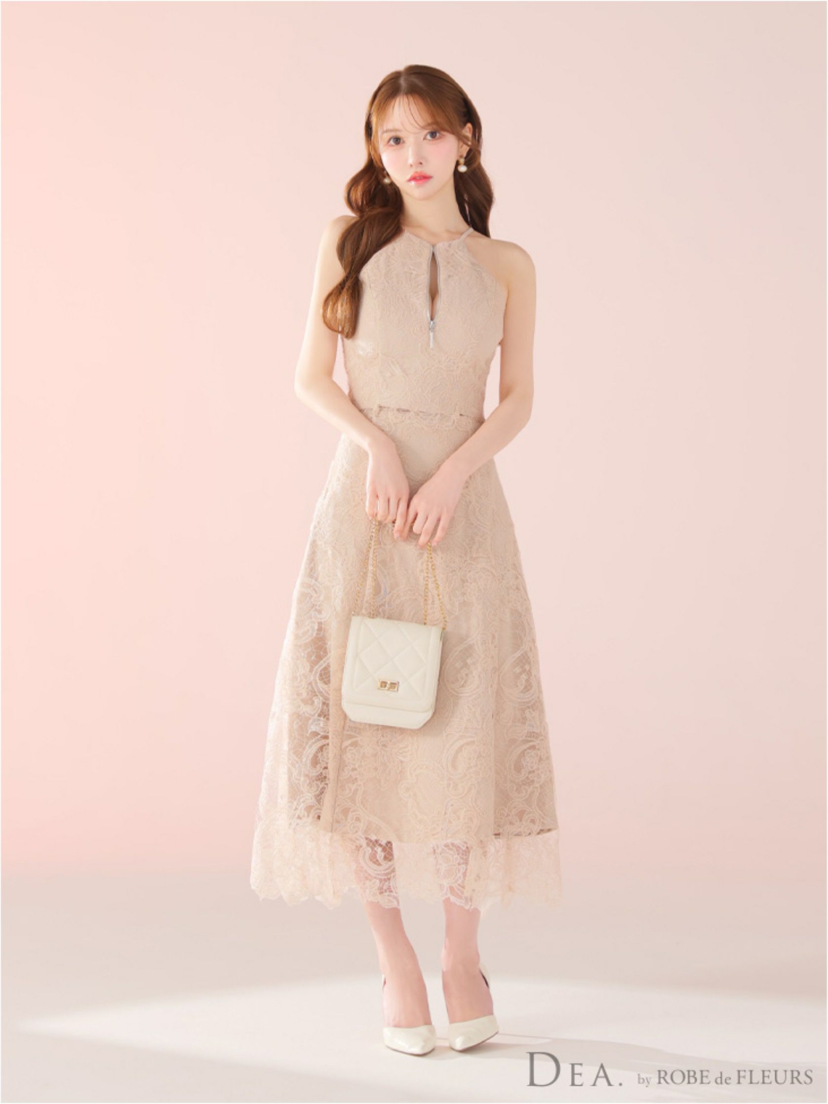 DEA. ディア バイ ローブドフルール レースホルターセットアップフレアロングキャバドレスde3450-c